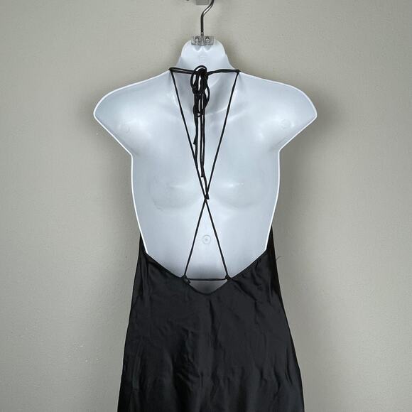 Victoria's Secret Black Satin Slip Dress Size Small Behind the Neck Tie Y2K - Picture 7 of 7